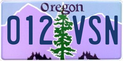 OR license plate 012VSN