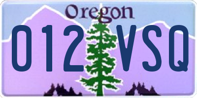OR license plate 012VSQ