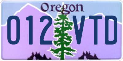 OR license plate 012VTD