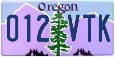 OR license plate 012VTK