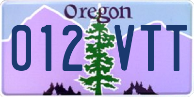 OR license plate 012VTT