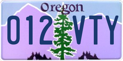 OR license plate 012VTY