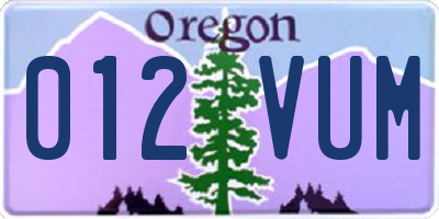 OR license plate 012VUM