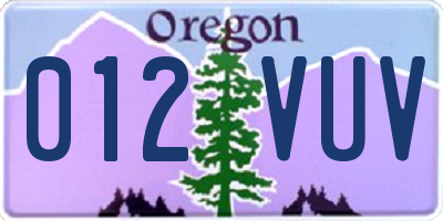 OR license plate 012VUV