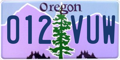 OR license plate 012VUW