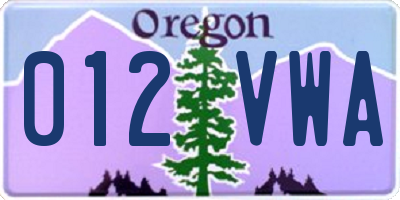 OR license plate 012VWA