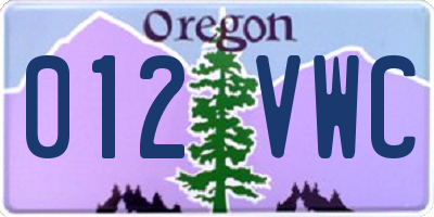 OR license plate 012VWC