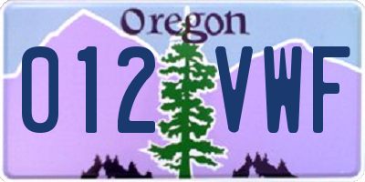 OR license plate 012VWF