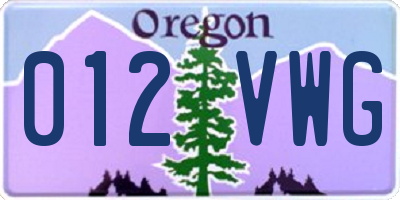 OR license plate 012VWG