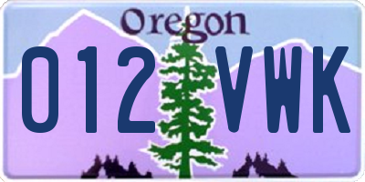 OR license plate 012VWK