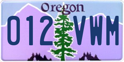 OR license plate 012VWM