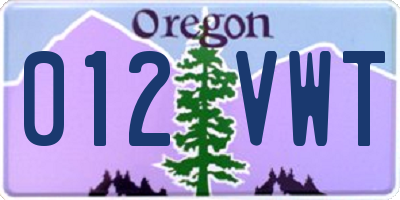 OR license plate 012VWT