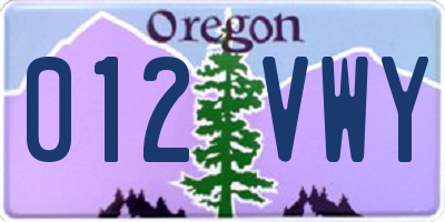 OR license plate 012VWY