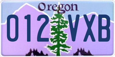 OR license plate 012VXB