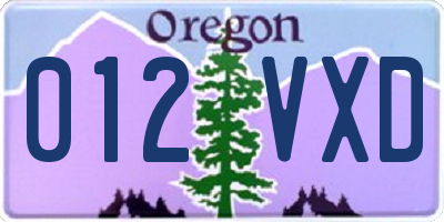 OR license plate 012VXD