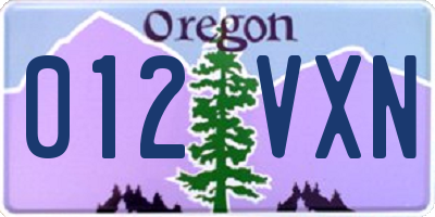 OR license plate 012VXN