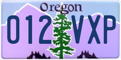 OR license plate 012VXP
