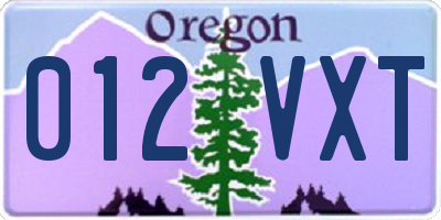 OR license plate 012VXT