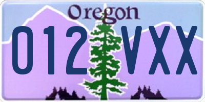 OR license plate 012VXX