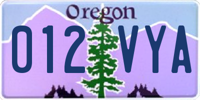 OR license plate 012VYA