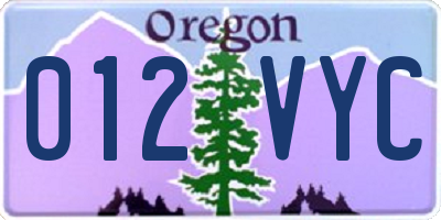 OR license plate 012VYC