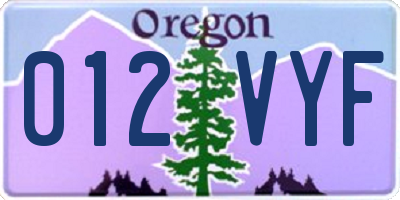 OR license plate 012VYF