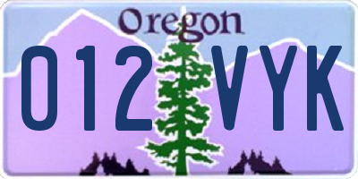 OR license plate 012VYK