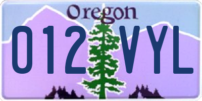 OR license plate 012VYL