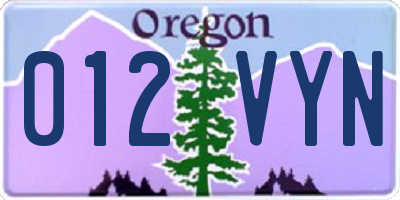 OR license plate 012VYN