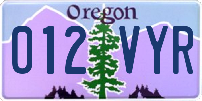 OR license plate 012VYR