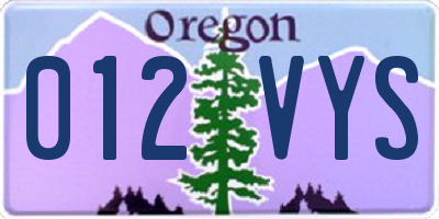 OR license plate 012VYS