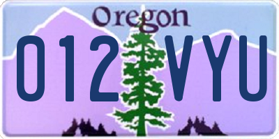 OR license plate 012VYU