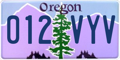 OR license plate 012VYV