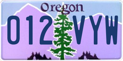 OR license plate 012VYW