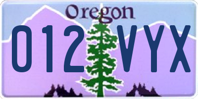 OR license plate 012VYX