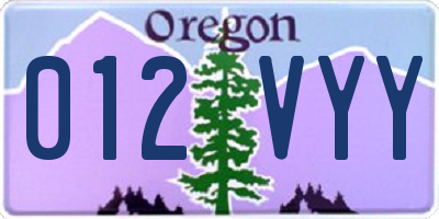 OR license plate 012VYY