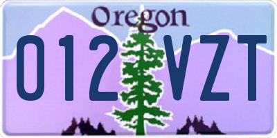 OR license plate 012VZT