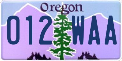 OR license plate 012WAA