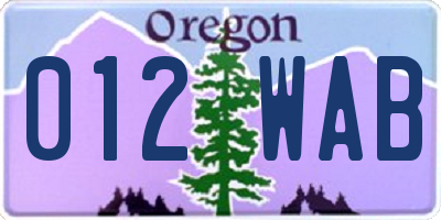 OR license plate 012WAB