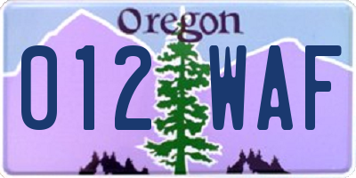 OR license plate 012WAF