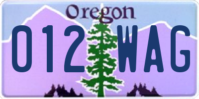 OR license plate 012WAG
