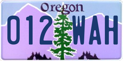 OR license plate 012WAH