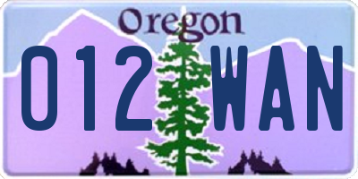 OR license plate 012WAN