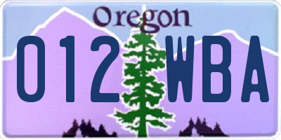 OR license plate 012WBA
