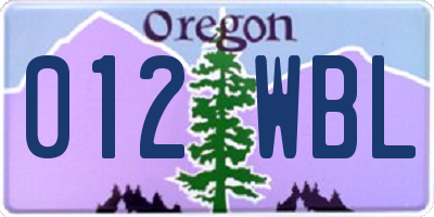 OR license plate 012WBL