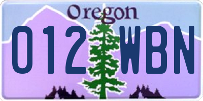OR license plate 012WBN