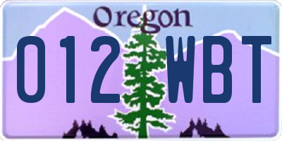 OR license plate 012WBT