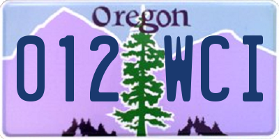 OR license plate 012WCI