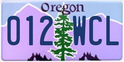 OR license plate 012WCL
