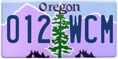 OR license plate 012WCM